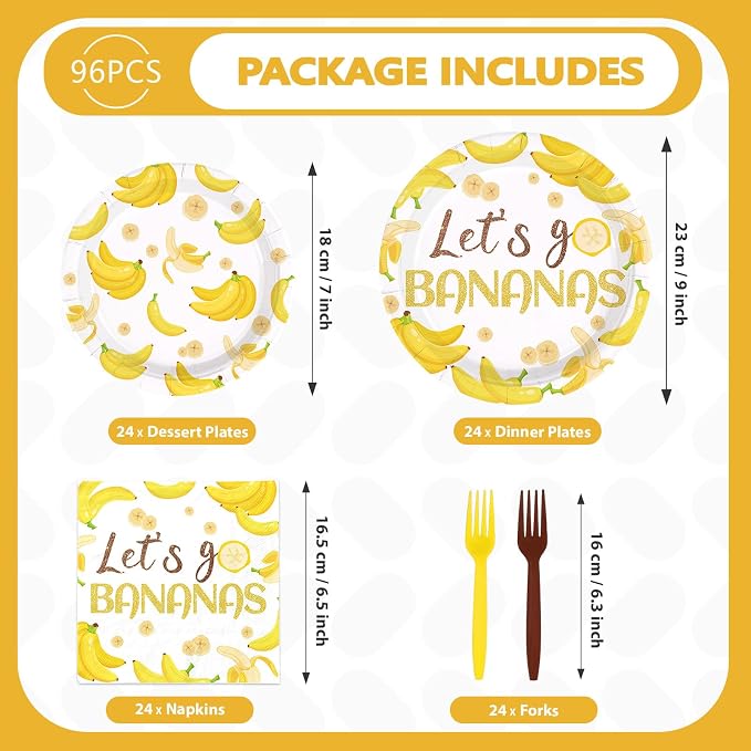 96 Pcs Yellow Banana Themed Party Decorations, Serves 24 | Banana Birthday - Image 5