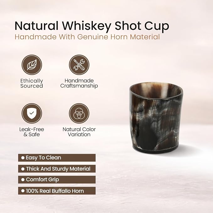 Handicrafts Home Handmade Horn Shot Glasses Set of 2, 3 oz Natural Viking - Image 2