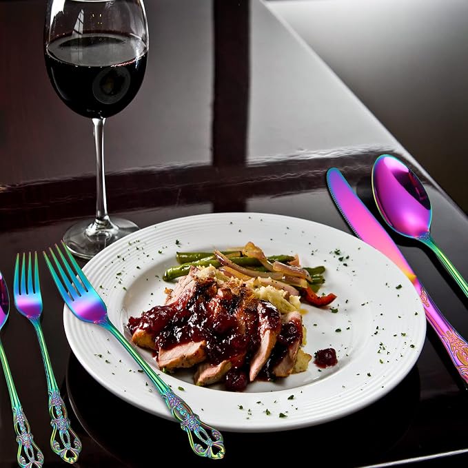 Retro Silverware Rainbow Set for 4 Stainless Steel Flatware 20 Pieces include - Image 2