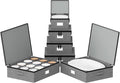 SpaceAid China Storage Containers 6 Pack, Stackable Hard Shell Quilted Cases with Soft Plate Separators, Moving Supplies Packing Boxes for Dishes, Plates, Platters, Mugs, Cups (Grey)
