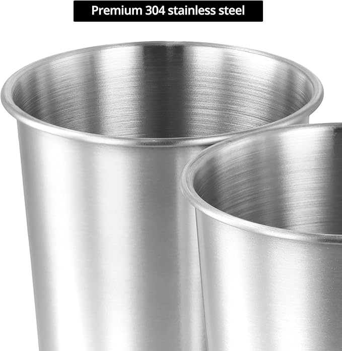 QWORK 16 Ounce Stainless Steel Pint Cups, 16 Pack 450ml 304 Steel Cup, Metal Drinking Glasses, Shatterproof Cup