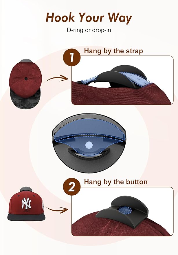 HOUSE DAY Adhesive Hat Hooks for Wall 32 Pack, Strong Hat Rack for Baseball Cap Display Organizer, Hats Holder for Wall, Door, Closet, No Drilling, Black
