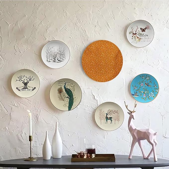 Ceramic Plates, Dog Bone Decorative Ceramic Plates, Pattern with Paw Prints Bones and Hearts Veterinary, 8 Inch, for Dining, Parties, Wedding, Marigold Burnt Orange and White