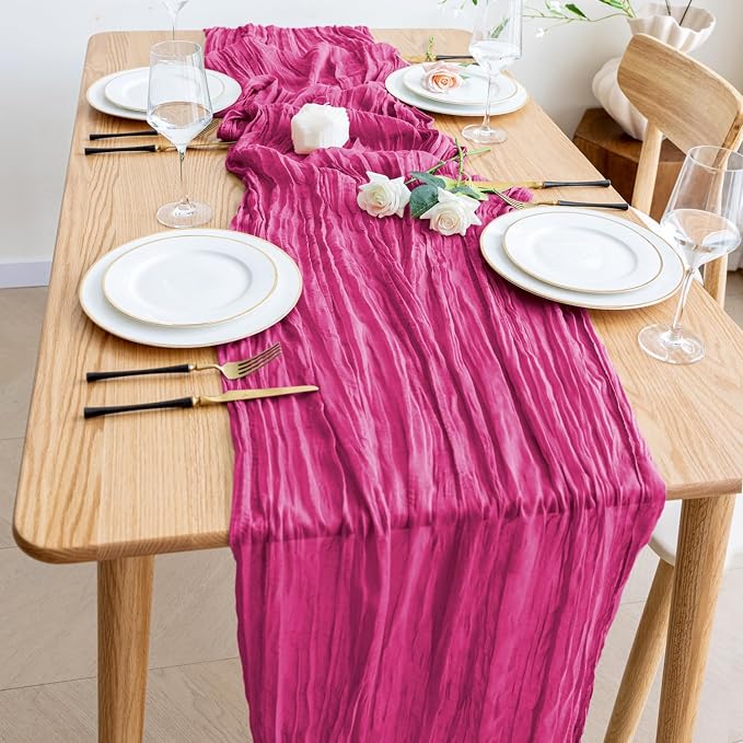Cheesecloth Table Runner Fushia 10FT Boho Gauze Runner, 3 Pack | 120 Inch - Image 6