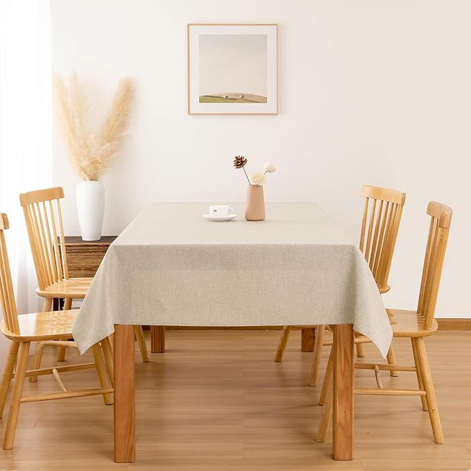 Hiasan Faux Linen Rectangle Tablecloth - Wrinkle and Stain Resistant Washable Table Cloth for Kitchen Dining Room Holiday Table Cover for Party Dinner, Beige, 54 x 80 Inch