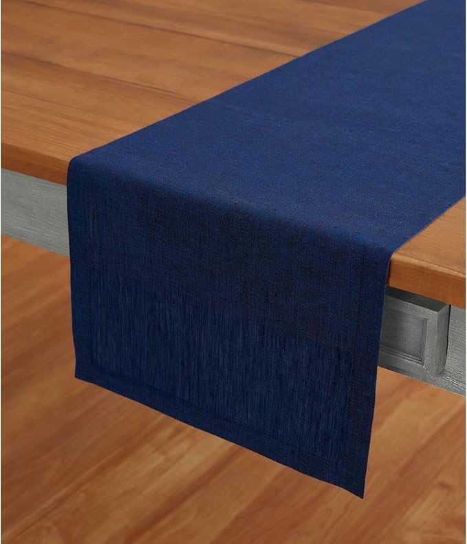 Solino Home Linen Table Runner 60 Inches - 100% Pure Linen Royal Blue Table Runner 14 x 60 Inch Ideal for Dresser and Coffee Tables - Athena - Winter