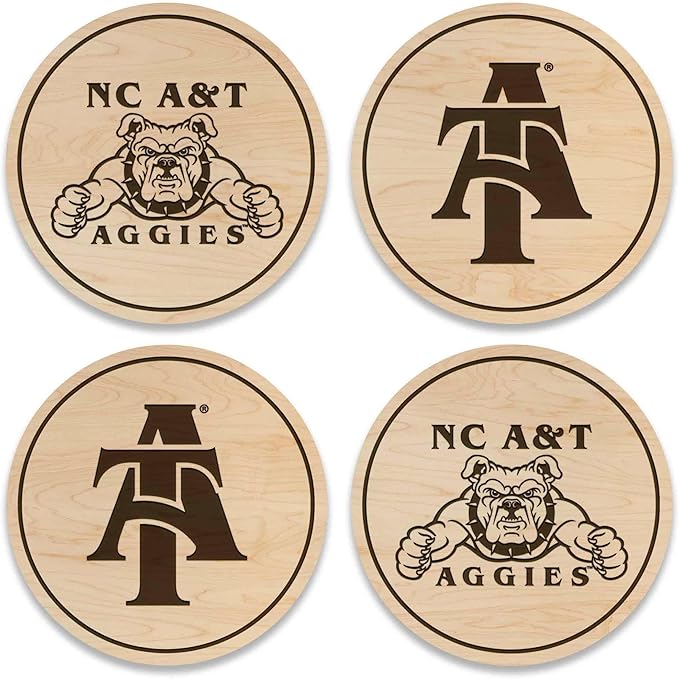 LazerEdge NC A&T Aggies Wooden Coaster Set - Maple Wood - Officially Licensed Product - 4-Pack