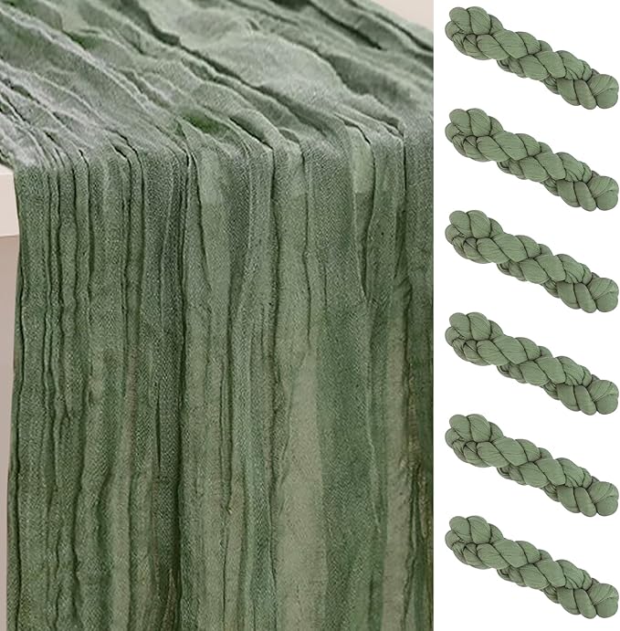 6 Pack Sage Green Cheesecloth Table Runner 35x120 Inch 10Ft Rustic Gauze Cheese by SuBleer