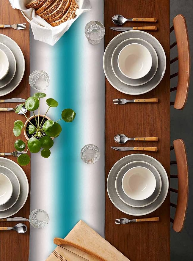 Turquoise Gray Ombre Table Runners 60 Inches Long, Farmhouse Teal Gradient - Image 5