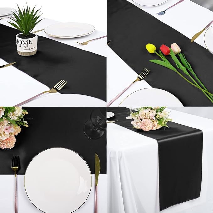10-Pack Black 12 x 108 inches Long Premium Satin Table Runner | Wedding - Image 6