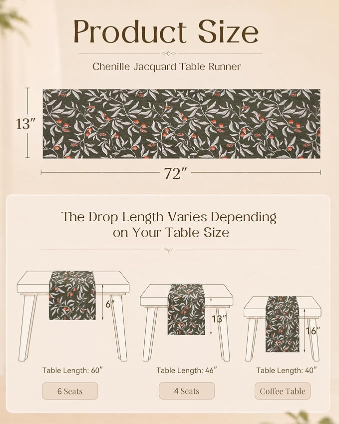 13"x 72" Jacquard Woven Chenille Table Runner, Soft and Dense, Slip-resistant - Image 4