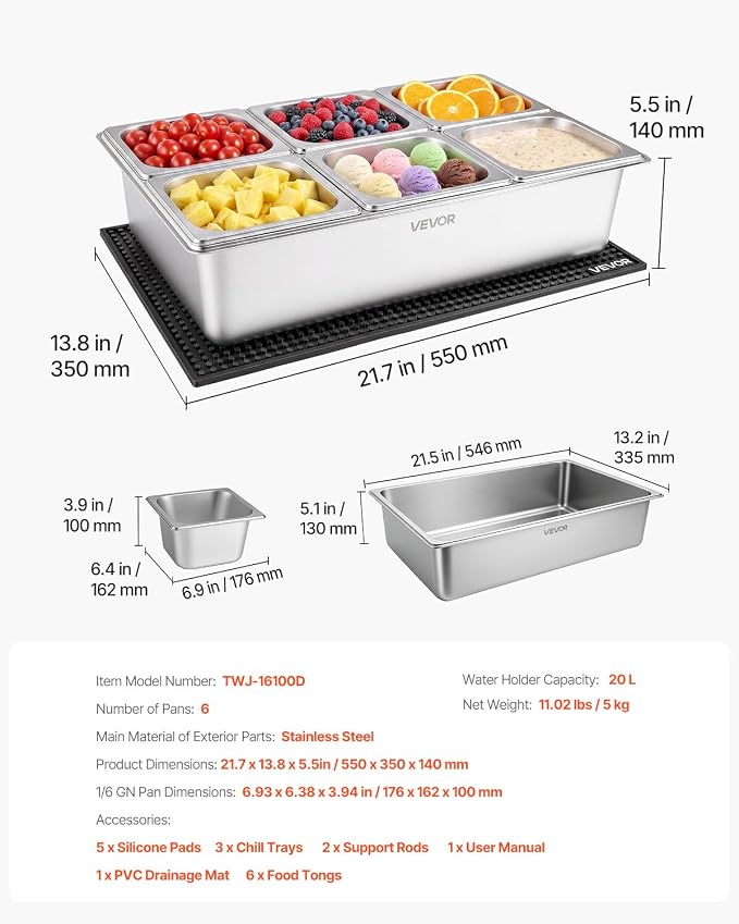 VEVOR Countertop Food Serving Display Container, Stainless Steel Food Salad - Image 7