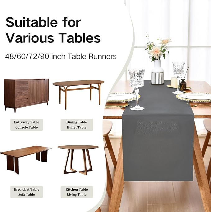 Wolkemer Farmhouse Grey Table Runner Dining Table Runners 90 Inches Long | - Image 5
