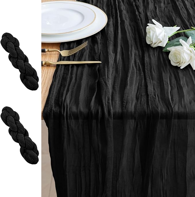 Cheesecloth Table Runner 10FT 2Pcs Black Boho Gauze Sheer Runners | Cheese by Xiomot