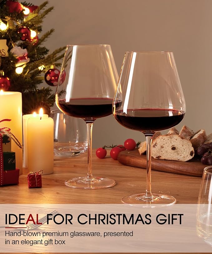 Red Wine Glasses Set of 4, 28 oz Large Wine Glasses, Hand Blown Crystal Clearer, Lighter for Tasting, Unique Gifts for Anniversary, Birthday, Wedding, Father's Day