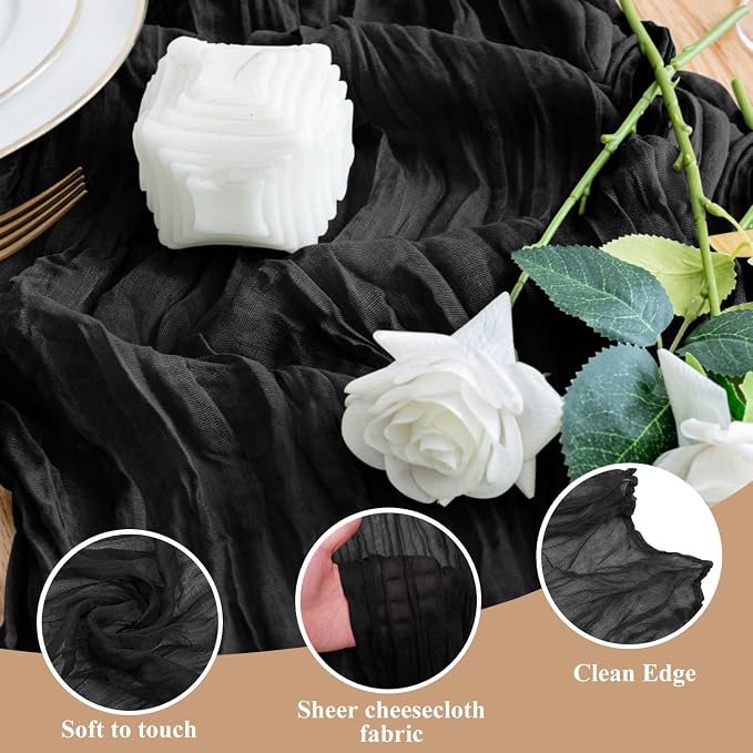 Cheesecloth Table Runner Black 10FT Boho Gauze Runner - Image 3