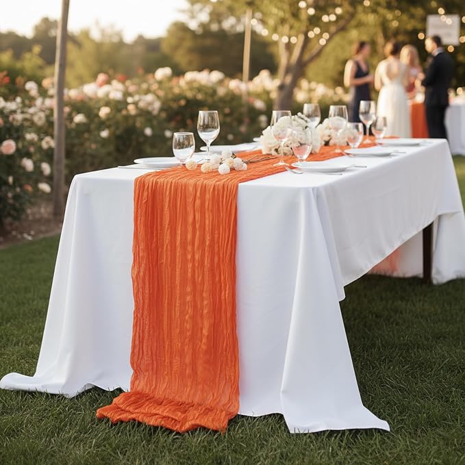 8 Pack Orange Cheesecloth Table Runner 120 Inch Boho Wedding Decor | - Image 8