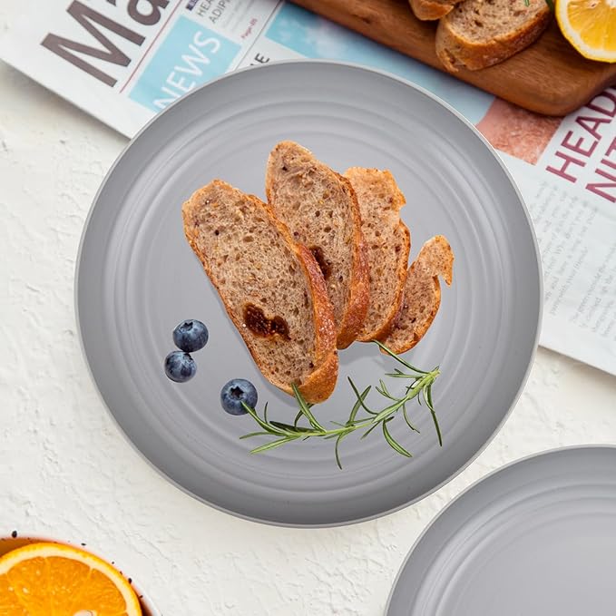 LIYH 20 Pcs Grey Wheat Straw Plastic Plates - 9 Inch Unbreakable Dinner Plate Reusable - Dishwasher & Microwave Safe, Camping Outdoor Plates