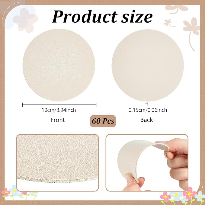 60Pcs Round Leather Coasters for Drinks, Drinking Coaster, 1.5 mm Thickness - Image 2