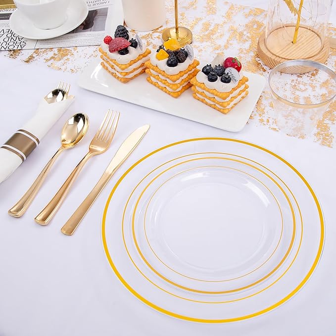 WELLIFE 350PCS Clear-Gold Plastic Plates - Image 3