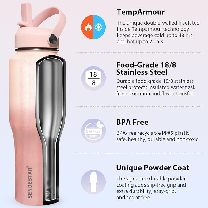 SENDESTAR 40oz Stainless Steel Water Bottle, Double Wall Vacuum Insulated Bottle - Image 4
