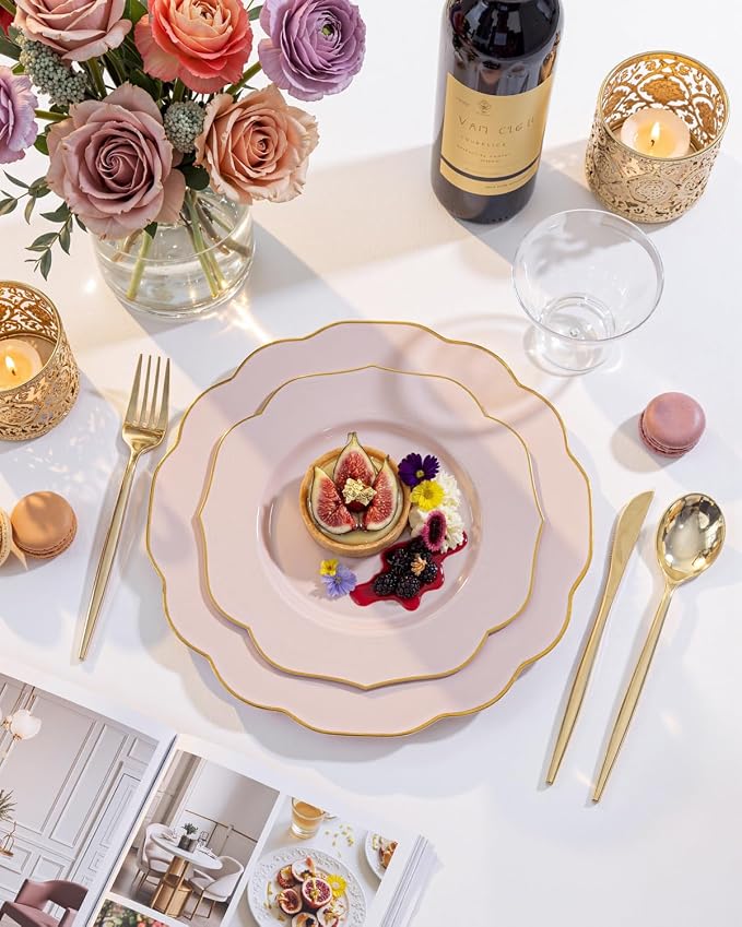 bUCLA 180PCS Pink Plastic Plates - Image 8