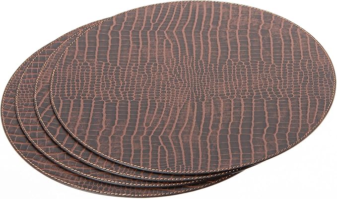 Nikalaz Round Placemats Set (Pack of 4) Recycled Leather Table Mats 15 inches, Kitchen Dining Table Decor by Nikalaz (Crockodile)