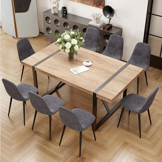 9 Piece Dining Table Set for 8,Modern 71'' Rectangle Wood Dining Table and Fabric Dining Chairs 8,Kitchen Table and Chairs for 8,Ideal for Kitchen Dining Room