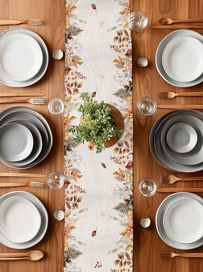 White Golden-Yellow Pumpkin Fall Table Runner 36 Inches Long, Thanksgiving - Image 7