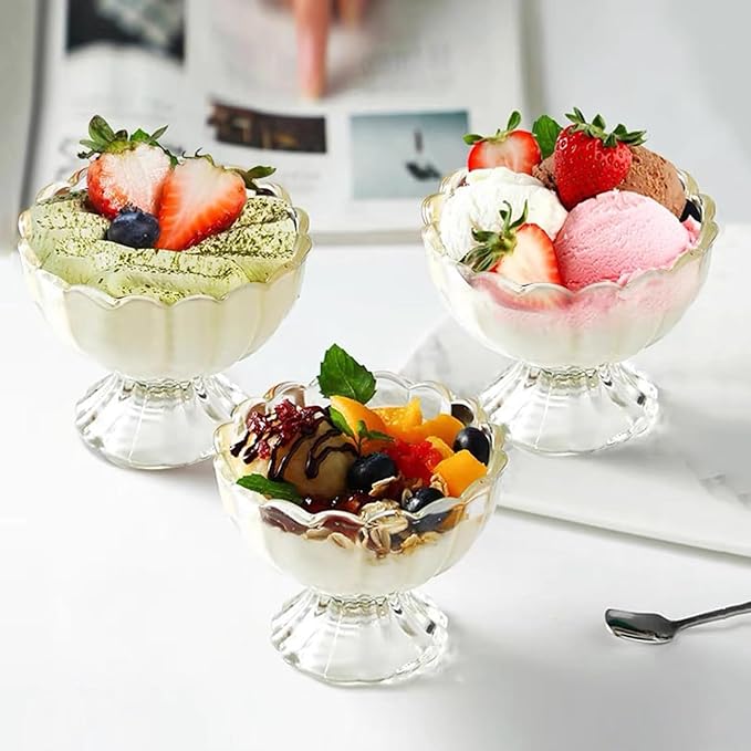 Iced Cream Dessert Bowl，Set of 12，6oz Vintage Glass ware with Heavy Base, Drinking Cup for Sundae, Fruit, Ice Cream, Snack, Condiment (12)