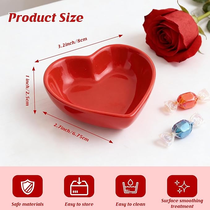 12PCS 3.2inch Heart Shaped Bowl Heart Bowl For Candy Lovers, Office Desk Decor, Home Snack Display, Valentine'S Day, Wedding Celebrations, Birthday Parties,Family Kitchen Use
