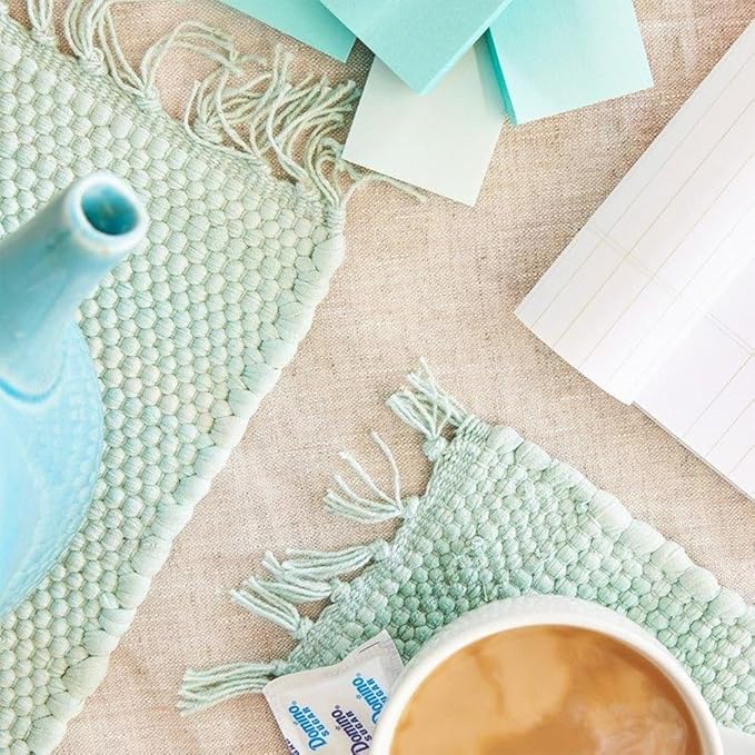 PILLOWPIA Handcrafted Chindi Rag Rug Coaster – 100% Cotton, Handwoven, Colorful & Eco-Friendly | Boho Style Drink Mat for Home, Kitchen, or Table Décor - Aquatic