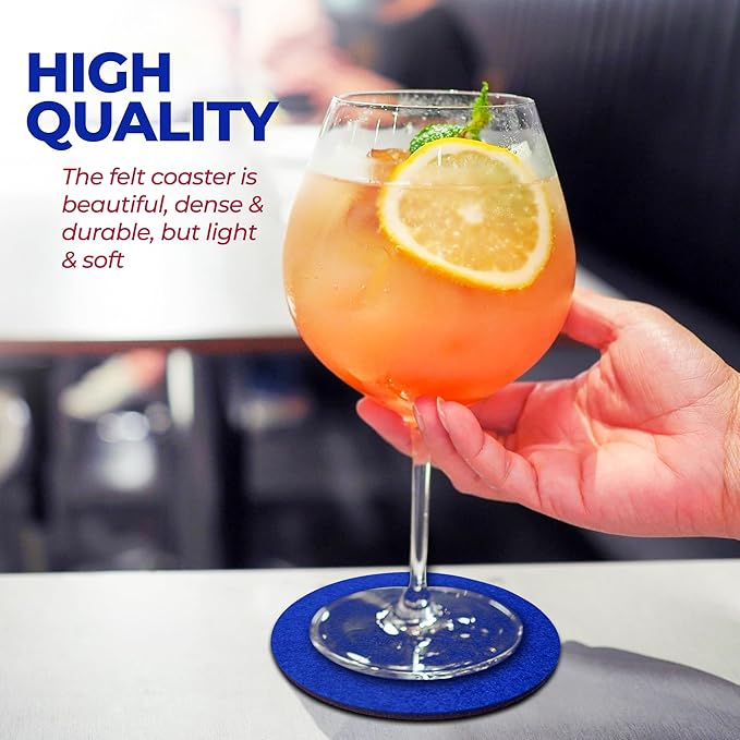 A&A Wonders Premium Felt Coasters for Drink, Two-Tone Reversible, Absorbent Felt Protects Furniture, Table, Anti Slip, Suitable for Drinks & All Table Types (Wine Red/Royal Blue, Circle 12 Pack)