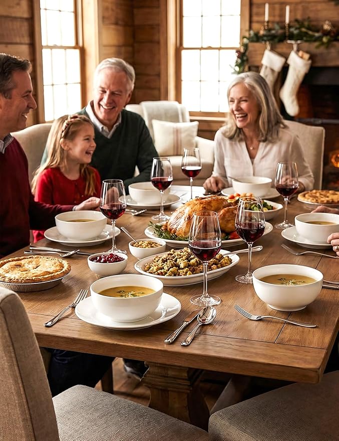 AISBUGUR 39 OZ Large Soup Bowls,Porcelain Salad Bowls Set of 4,Pho Bowls for Soup,Salad,Cereal,Pasta,Fruit,White Bowls Set for Dishwasher & Microwave Safe