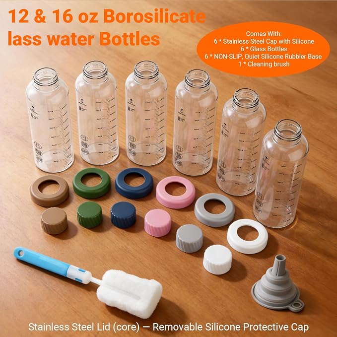 12 oz Glass Juice Bottles 6 Pack, Leakproof Borosilicate Glass Bottles | - Image 7