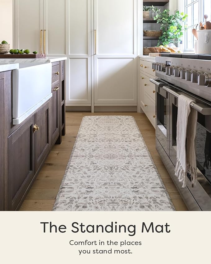House of Noa Nama Standing Mat – Anti-Fatigue Cushioned Kitchen Mats for Floor | Ergonomic Bounce-Back Foam Kitchen Mats | Anti-Fatigue Mats for Kitchen & Standing | Emile Latte | 22" x 72"