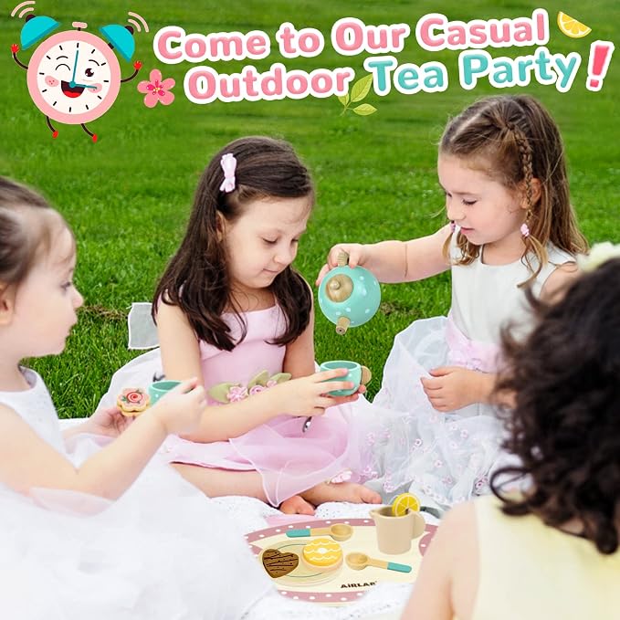 Wooden Tea Set for Little Girls Play Food Pretend Play for 3 4 5 Years Old | - Image 7
