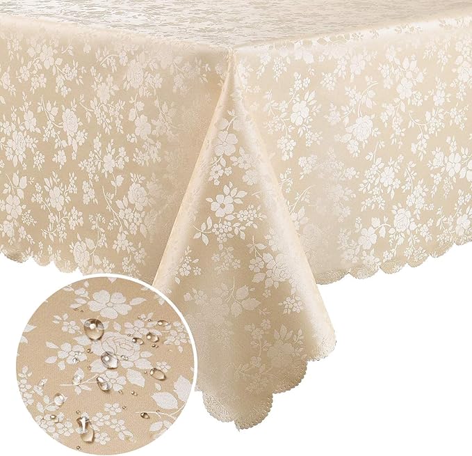 Smiry Rectangle Table Cloth, Waterproof Heavy Duty Vinyl Tablecloths, Wipeable Washable Table Cover for Kitchen and Dining Room (Beige, 60" X 126")