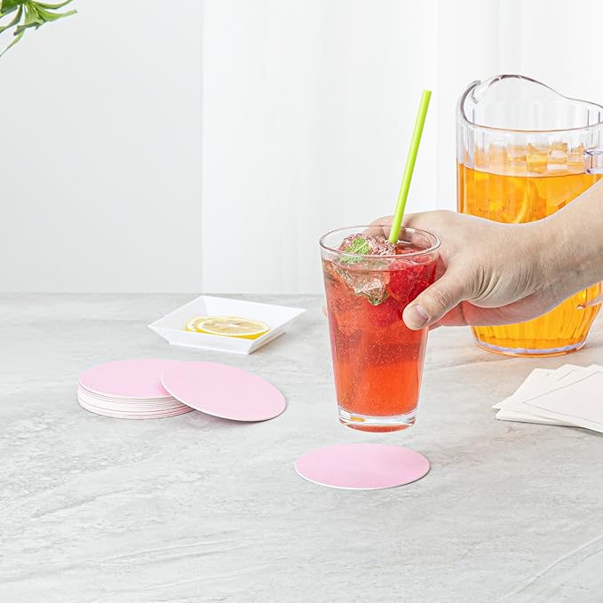 Restaurantware Paper Coasters 1000 Pack of 3.5 Inch Disposable Beverage Coasters Absorbent for Hot and Cold Drinks Pink Coffee Cup Essentials for Table Decor, Kitchen, Home Patio or Living Room