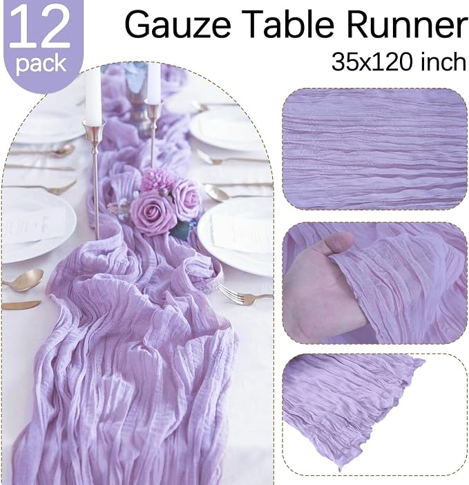 12 Pack Lavender Purple Cheesecloth Table Runner 35 x 120 Inch | Boho Gauze - Image 3