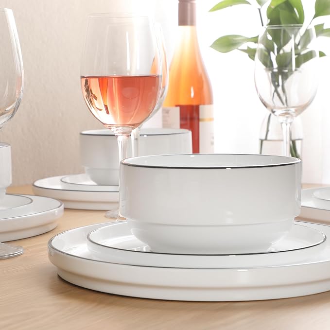 Gibson Home Rothernberg Plates and Bowls 18 Piece Porcelain White Dinnerware - Image 4