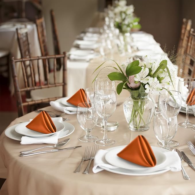 P Pothuiny 12 Pcs Burnt Orange Satin Napkins 17x17 in, Satin Cloth Napkins | - Image 7
