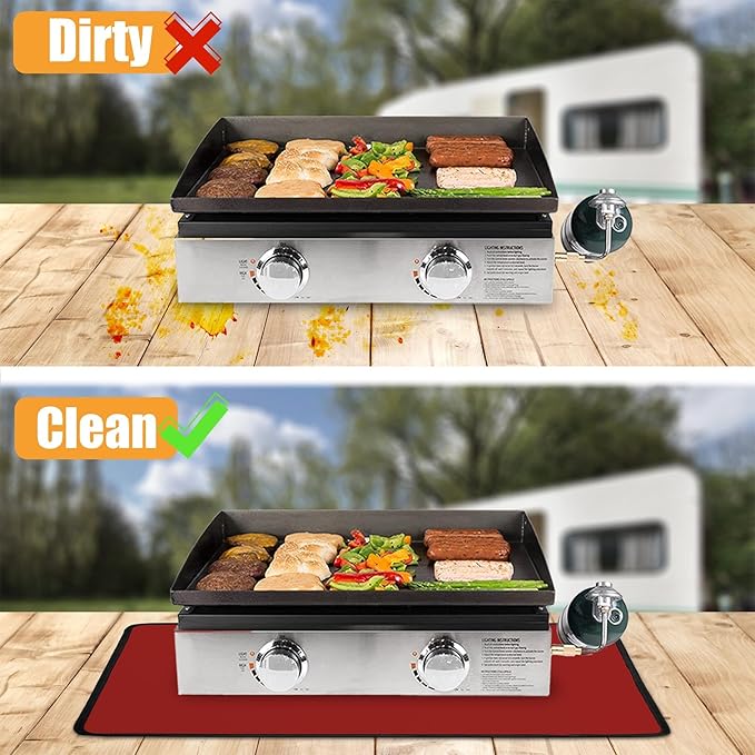 24x36in Heat Resistant Grill Mats for Outdoor Grill to Protect Your Prep Table and Outdoor Grill Table - Fire Proof & Water Proof & Oil Proof BBQ Mat - Red (1mm)