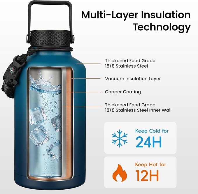 Konokyo 128 oz Insulated Stainless Steel Water Bottle Jug - Image 3