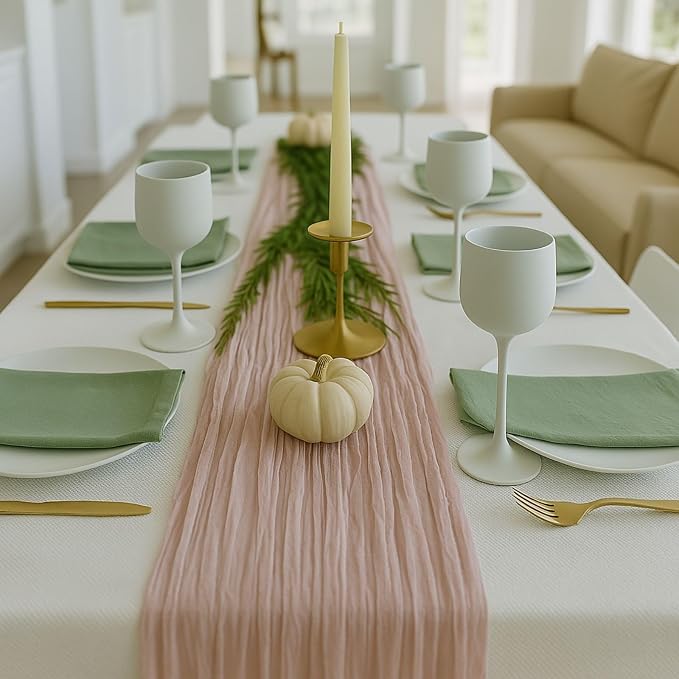 12 Pack Dusty Pink Cheesecloth Table Runners – 10FT Blush Gauze Boho Table - Image 6