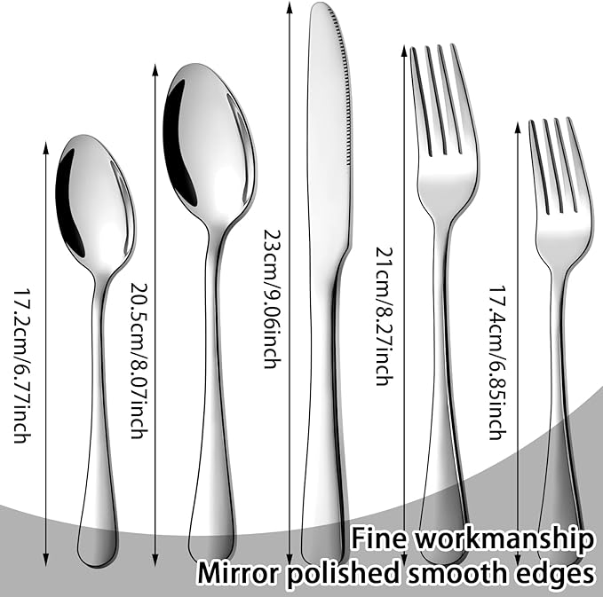 5pcs Stainless Steel Silverware Set, Kitchen Cutlery Set, Mirror Polished Forks Knives and Spoons Set for Home and Restaurant, Rust Resistant Eating Utensil Set