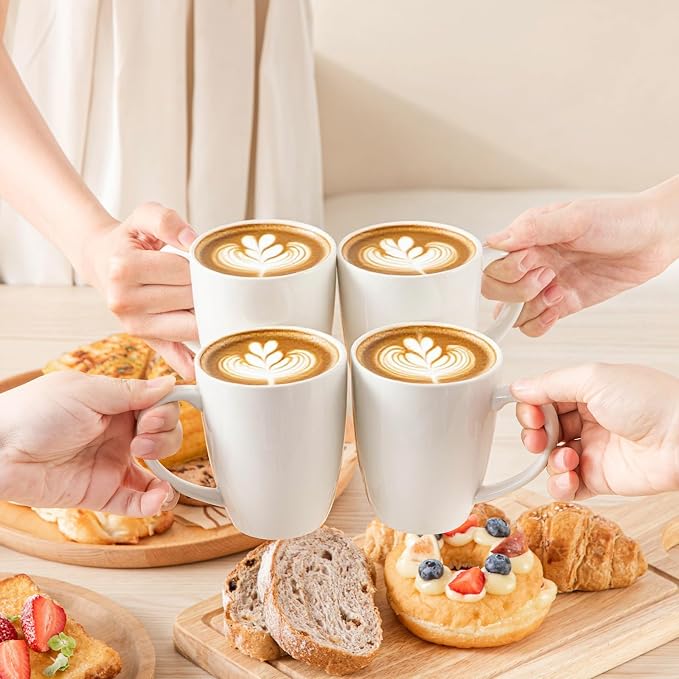 vancasso White Ceramic Coffee Mug Set of 6, 12 Oz Tea Cups - Image 7