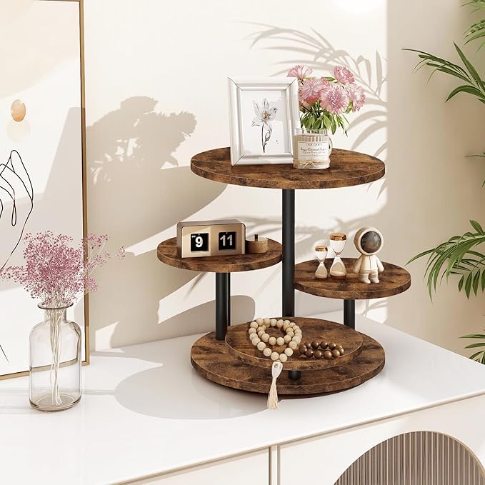 ELITEROO 4 Tier Round Cupcake Tower Stand for 50 Cupcakes, 360° Rotating Wood Cake Stand with Tiered Trays, Farmhouse Cookie Stand for Dessert Table Display for Wedding Birthday Baby Shower Tea Party