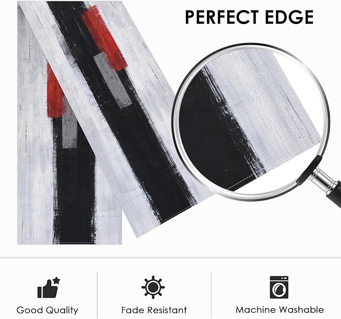 Emvency Table Runner, 13x72 Inch, Modern Art Painting | Black Red Dining Decor - Image 3
