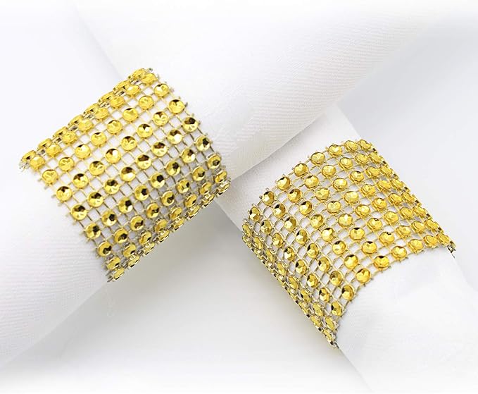 KPOSIYA Napkin Rings, Pack of 120 Rhinestone Napkin Rings Diamond Adornment for Place Settings, Wedding Receptions, Dinner or Holiday Parties, Family Gatherings (120, Gold)